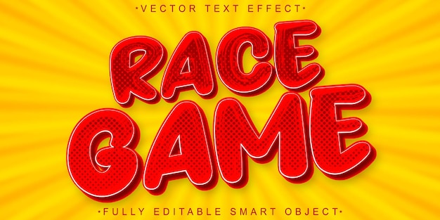 Red Cartoon Race Game Vector Полностью редактируемый смарт-объект Текстовый эффект