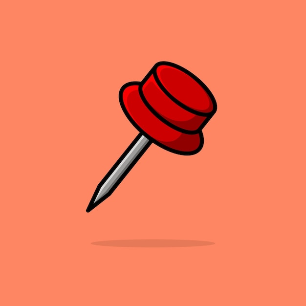 Red cartoonish thumbtack pin isolated on a red background. Vector illustration design