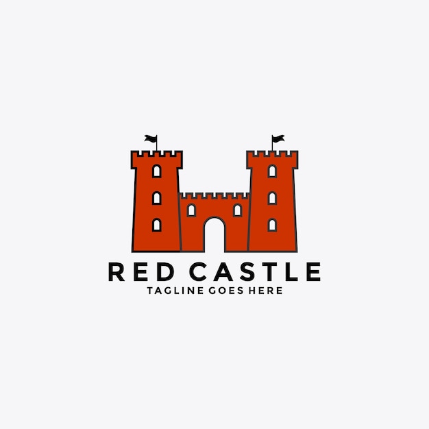 Vettore design del logo del distintivo simbolo del castello rosso