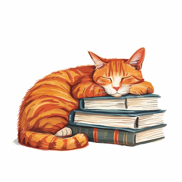 Vector red_cat_sleeping_stack_books