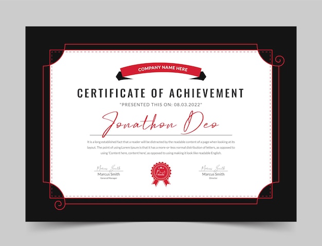 Red Certificate of appreciation Clean modern certificate with badge Certificate vector template