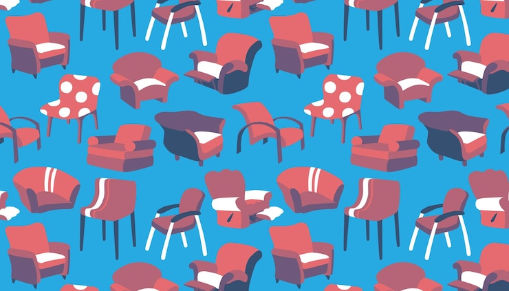 Vector red chair pattern on bluegreen background