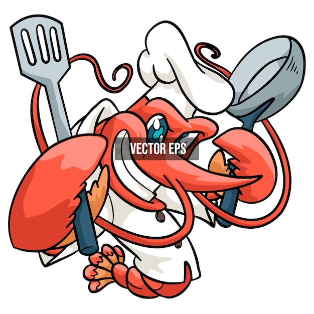 Illustrazione vettoriale della mascotte animale del ristorante red chef shrimp