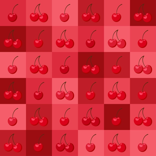 Vector red cherry fruit seamless pattern in square geometric