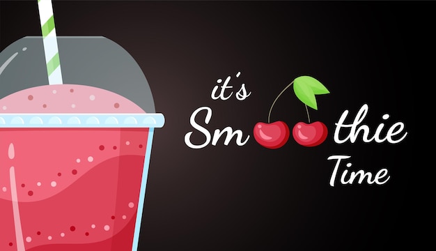 Красная вишня смузи витаминный напиток векторные иллюстрации вкусные натуральные ягоды стакан и чашка с