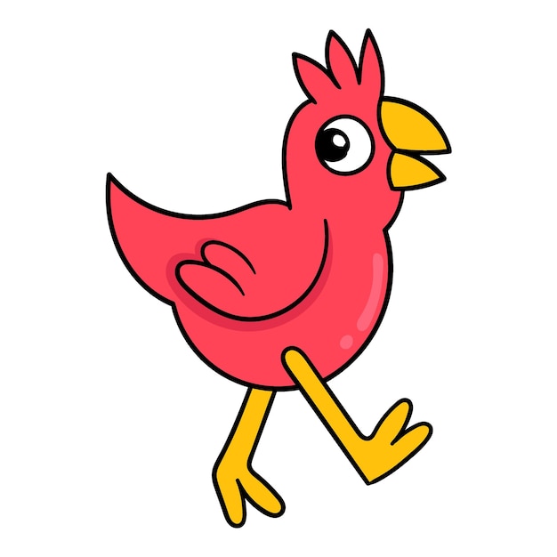 Red chicken walk doodle icon image kawaii