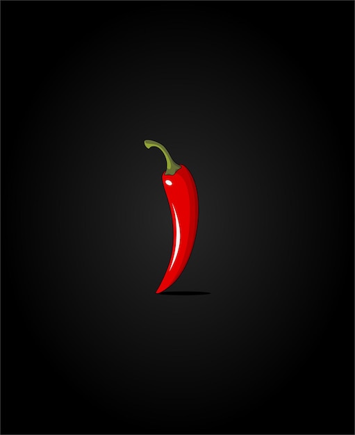 Vector red chili pepper isolated on black background