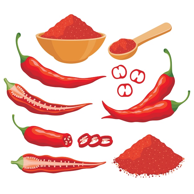 Red chili pepper vector set illustration