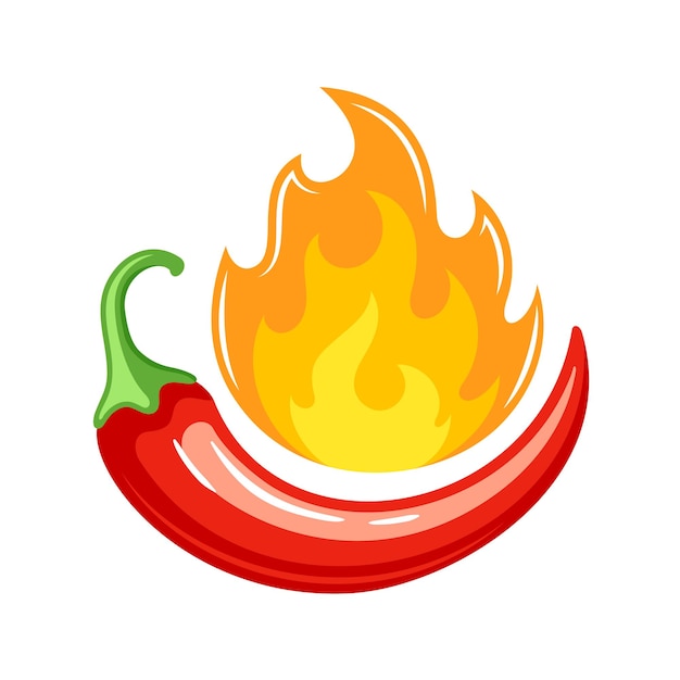 Vector red chili pepper with fire in cartoon style