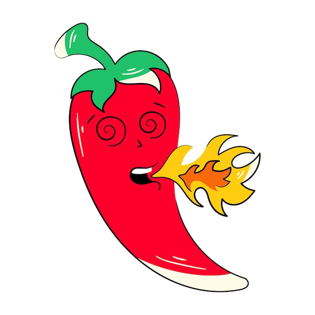 A red chili pepper with a fire in the mouth.