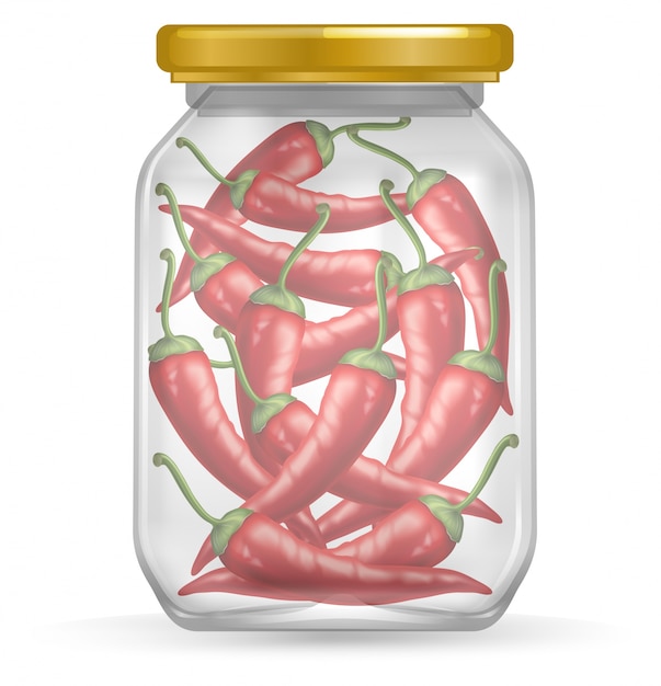 Vector red chilli pickle on the jar