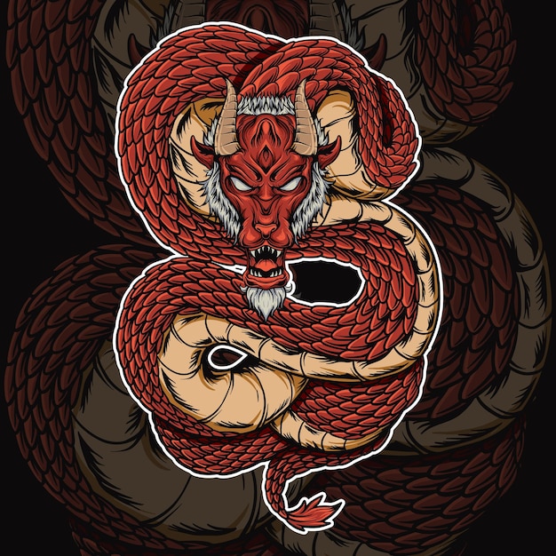 Red Chinese Dragon on a Black background