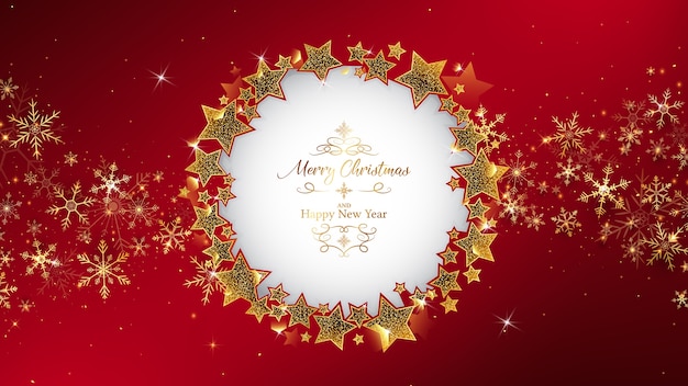 Vector red christmas background frame rounding by glitter stars.