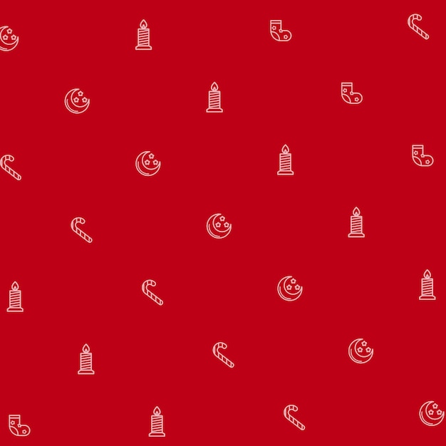 Red Christmas background with decorations and copy space. Concept of Xmas card. Vector