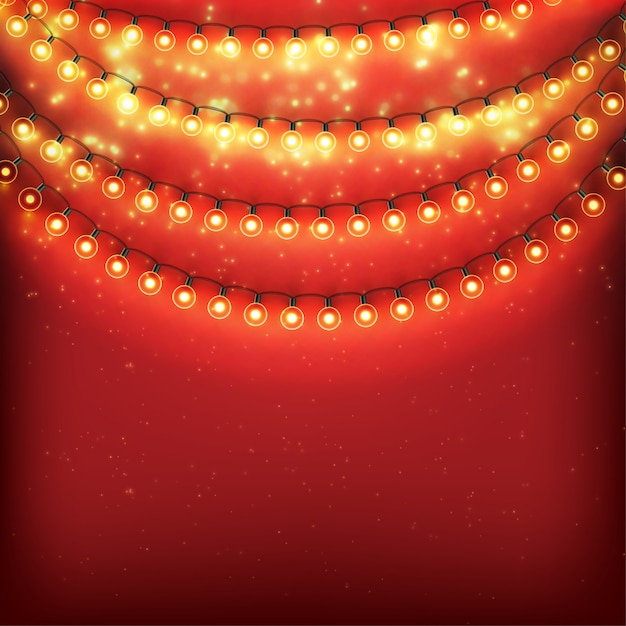 Vector red christmas background with light bulbs