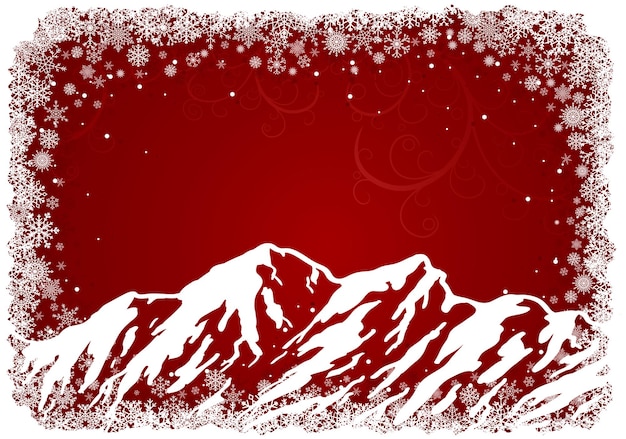 Sfondo rosso di natale con le montagne