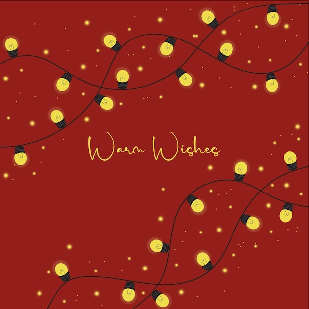 Red christmas background with yellow garland lights the background is great for cards brochures