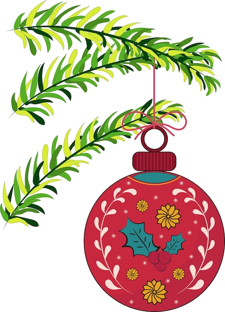 Red christmas ball doodle ornamento illustrazione elemento grafico carta d'arte