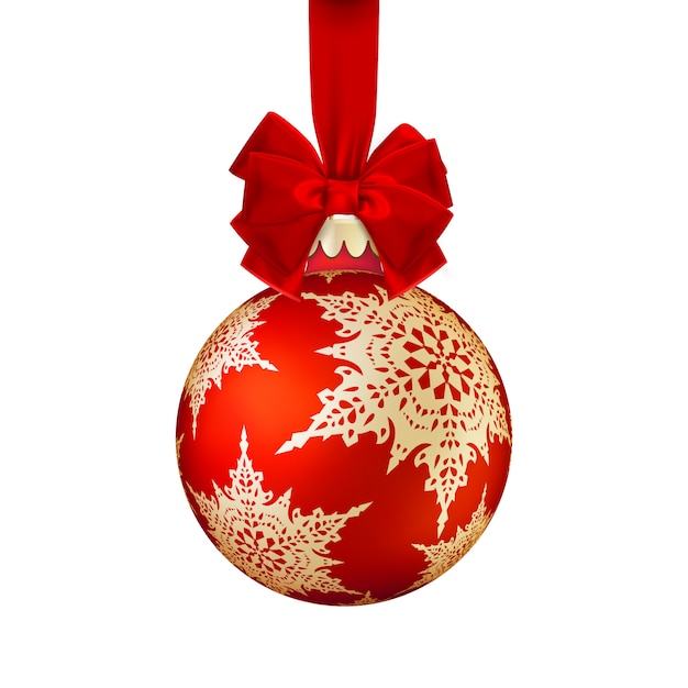 Vector red christmas ball with bow.