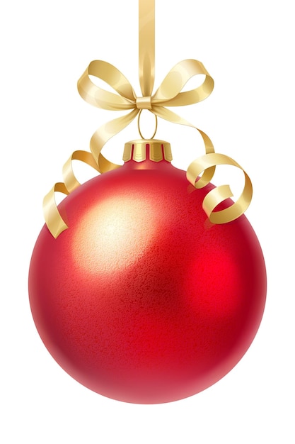 Vector red christmas ball with golden ribbon