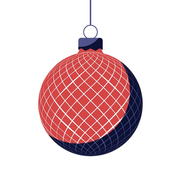 Red Christmas ball with holiday ornament Vector illustration in flat design 2023 toy for christmas tree