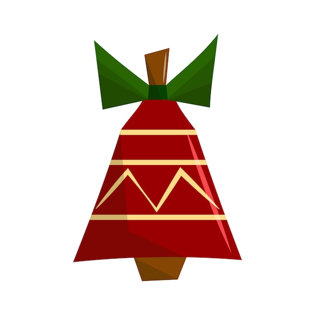 Красный рождественский колокол с зеленым луком, изолированным на белом фоне Абстрактный вектор игрушек рождественской елки
