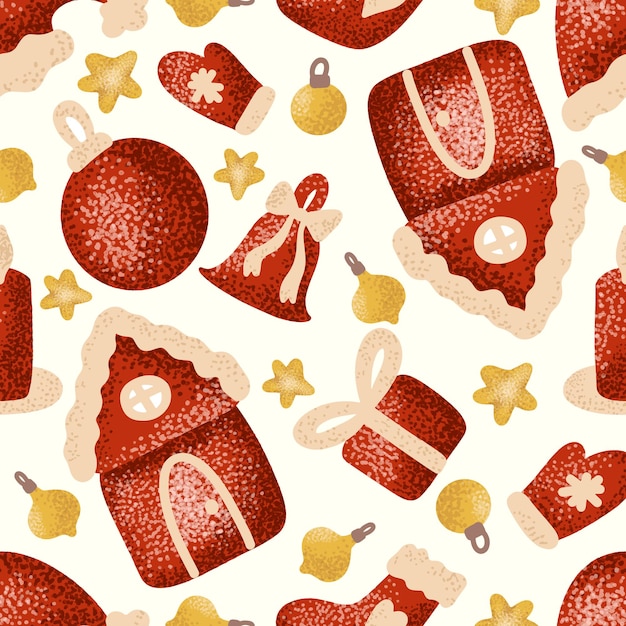 Red christmas decoration seamless pattern cartoon character cute design