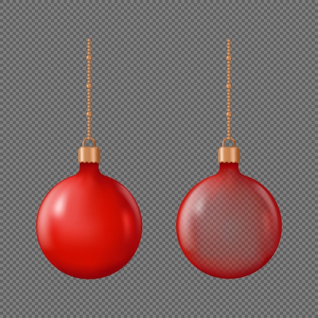 Vector red christmas glass ball 3d realistic vector illustration