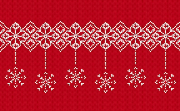 Red Christmas knitted geometrical pattern Seamless ornament Fair isle traditional background Xmas print border