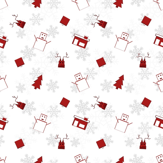 Red Christmas object silhouette vector repeat pattern created on white background sharp edged Christmas object repeat pattern