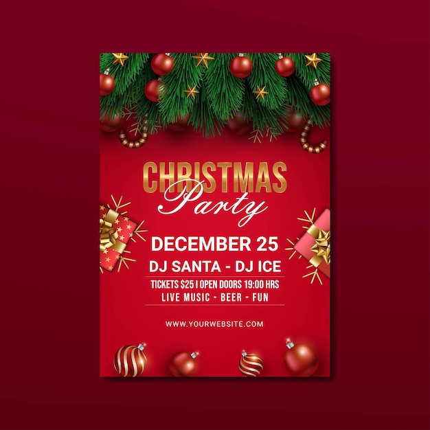 Red christmas party flyer template design