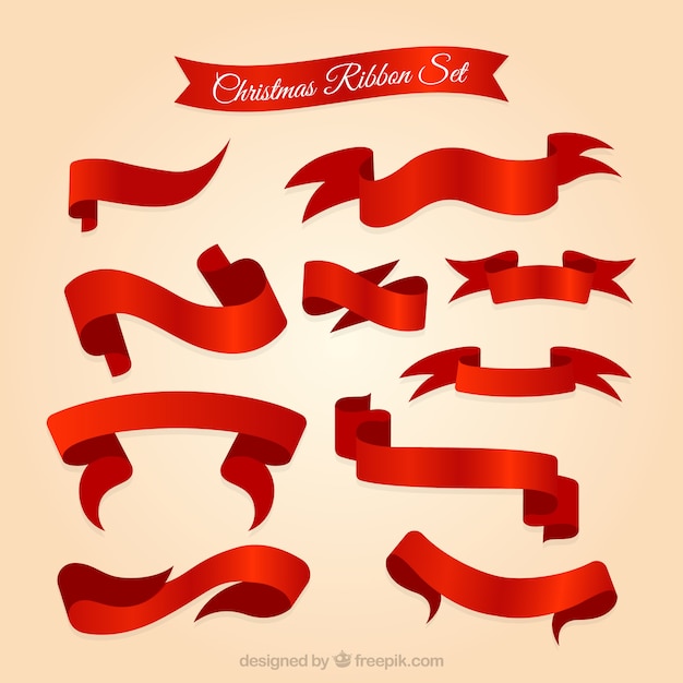 Vector red christmas ribbons set