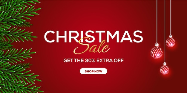 Red christmas sale banner with christmas ball