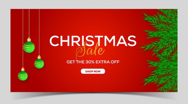 Red christmas sale banner with christmas ball