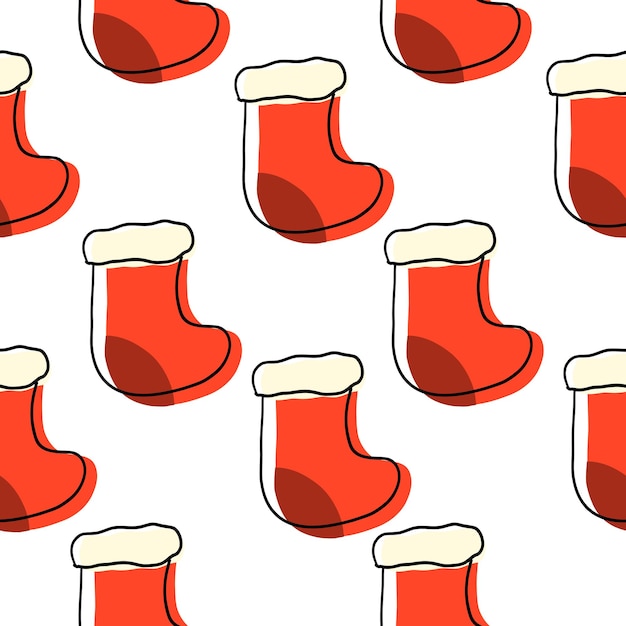 Red Christmas Socks seamless pattern in cartoon flat style