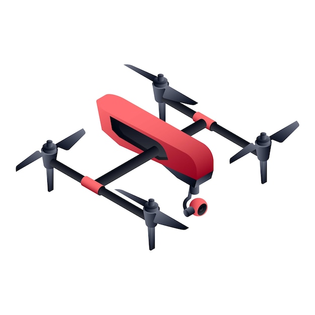 Vector red cinema drone icon isometric of red cinema drone vector icon for web design isolated on white background