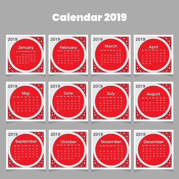 Vector red circle calendar 2019