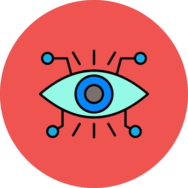 a red circle with a blue eye and a red circle with a circle around it