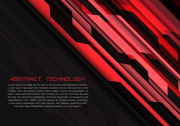 Red circuit geometric light energy on black futuristic background.