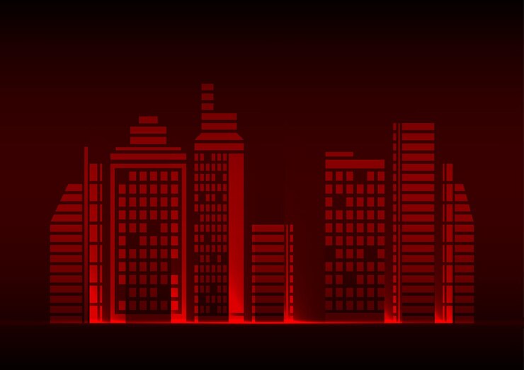 Vector red city neon light construction futuristic town technology vector background
