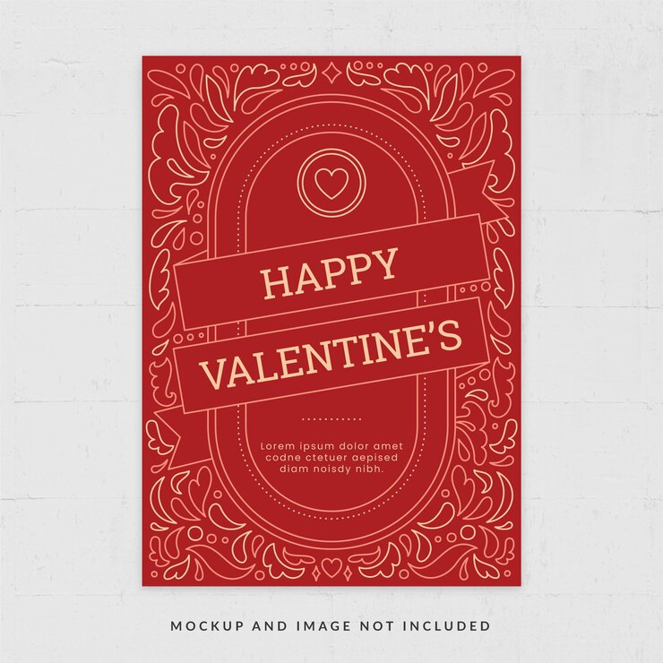 Шаблон флаера Red Classy Ornate Valentine's Day Card в векторе V2