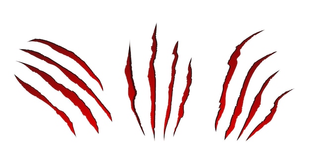 Vector red claw marks bloody scratches on surface left by creepy monster
