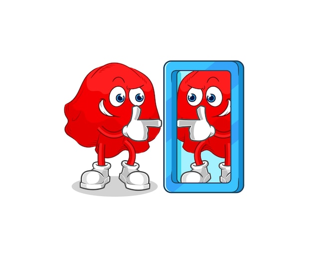 Red cloth looking into mirror cartoon cartoon mascot vector