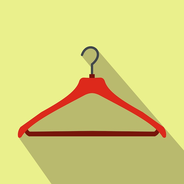 Vector red coat hanger flat icon on a yellow background