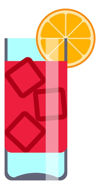 Vector red cocktail drink. sea breeze glass with ice cubes and citrus slice