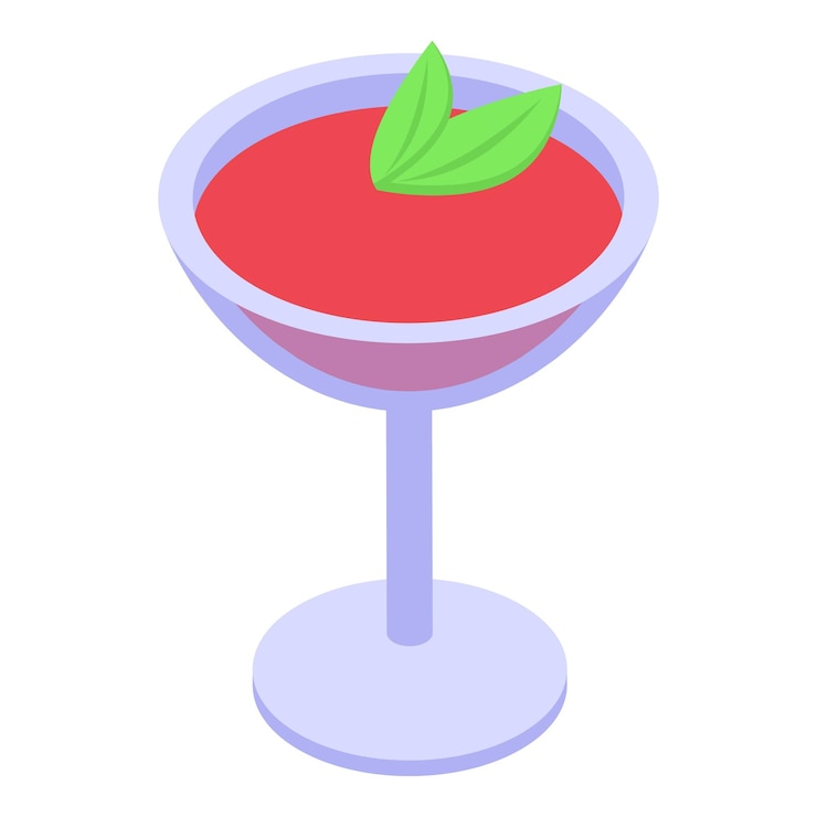 Vector red cocktail with green garnish standing on white background