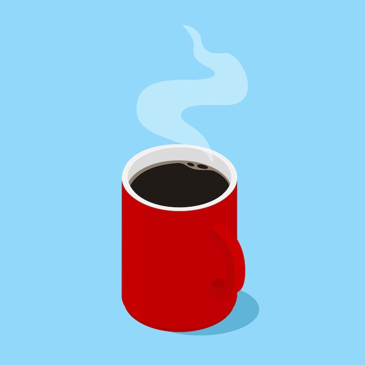 Vector red coffee mug with steam isometric view