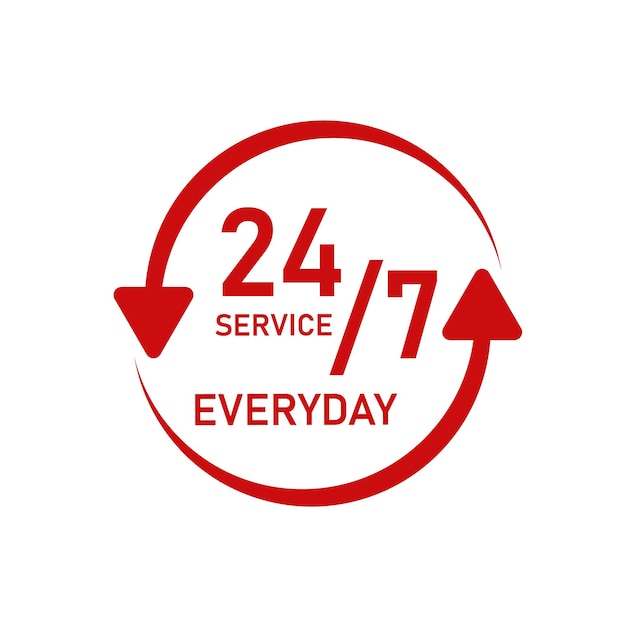 Red color 24x7 service logo design everyday vector file