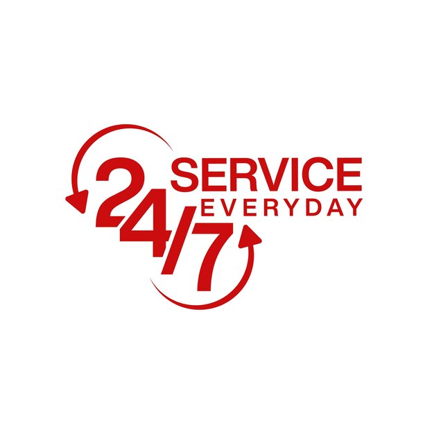 Vector red color 24x7 service logo design everyday vector file