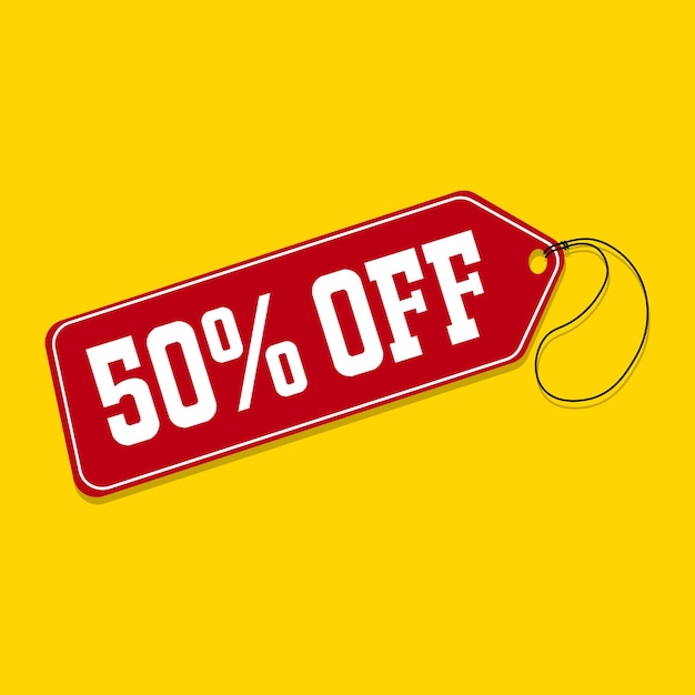 Red color discount label with 50 off vector illustration